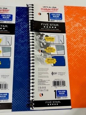 NEW Mead Five Star Spiral Notebooks One Subject College Ruled Lot of 2.